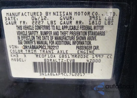 2012 Nissan Sentra 2.0 S z USA, uszkodzony, nr VIN 3N1AB6AP9CL762217